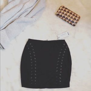 NWT Black Faux Suede Lace Up Skirt